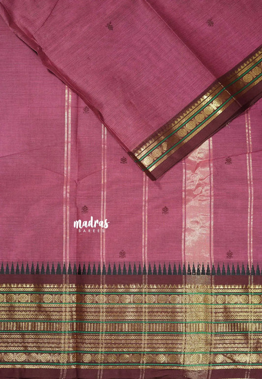 Onion Pink - Karthigai silk cotton  Multi Border Rudraksham with buttas