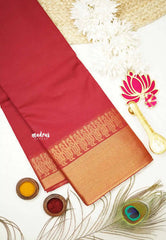 Karthigai silk cotton plain body with getti border - Red - Madras Sarees 