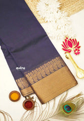 Karthigai silk cotton plain body with getti border - Navy blue - Madras Sarees 