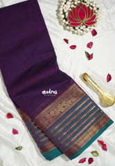 Royal Purple - Karthigai Silk Cotton Saree with Annam and Rudraksham Border - Best for Festive Wear