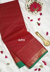 Kumkum Maroon - Karthigai silk cotton with golden stripes weaving