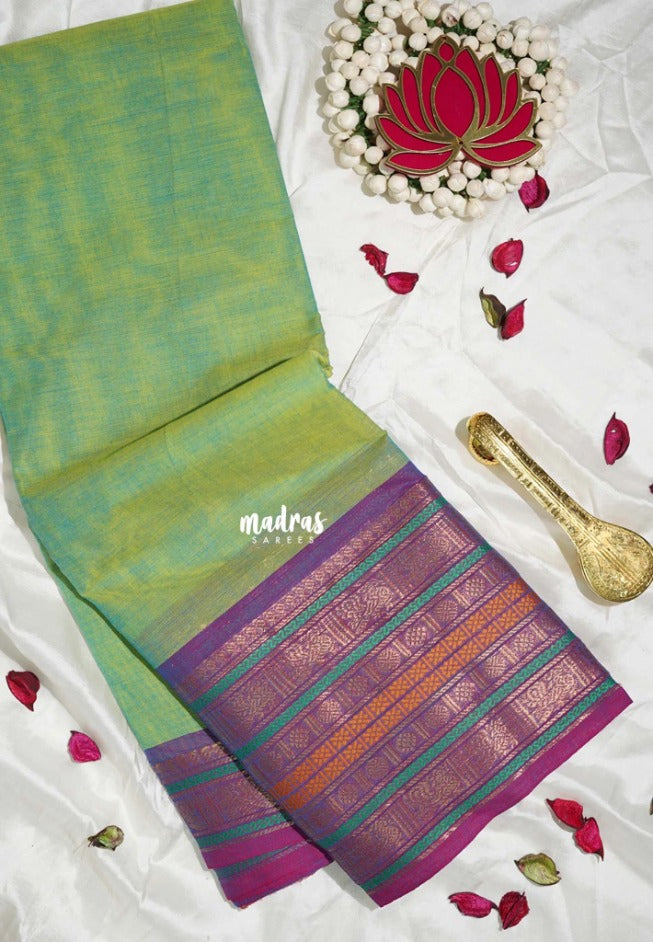 Mint Green - Karthigai Silk Cotton Rudhraksham Multi border - Best for Wedding Functions | Temple Visit