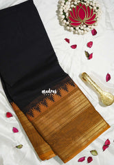 Divine Black - Karthigai Silk Cotton Rettapetta and Classic Temple Border - Best for Gifting / Temple visit / small function