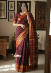 Coffee Brown - Karthigai silk cotton Big Gopuram Temple Peacock - Perfect for Festive Wear