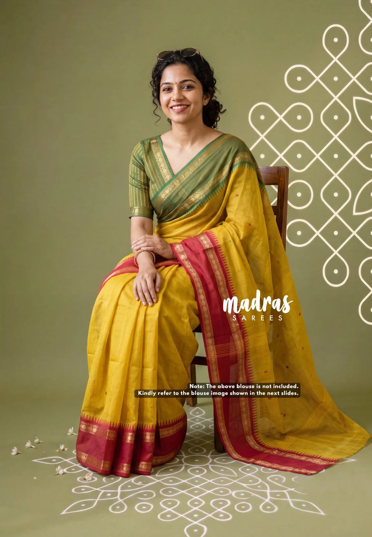 Lime Yellow - Karthigai silk cotton Rudhraksham Ganga Jamuna border