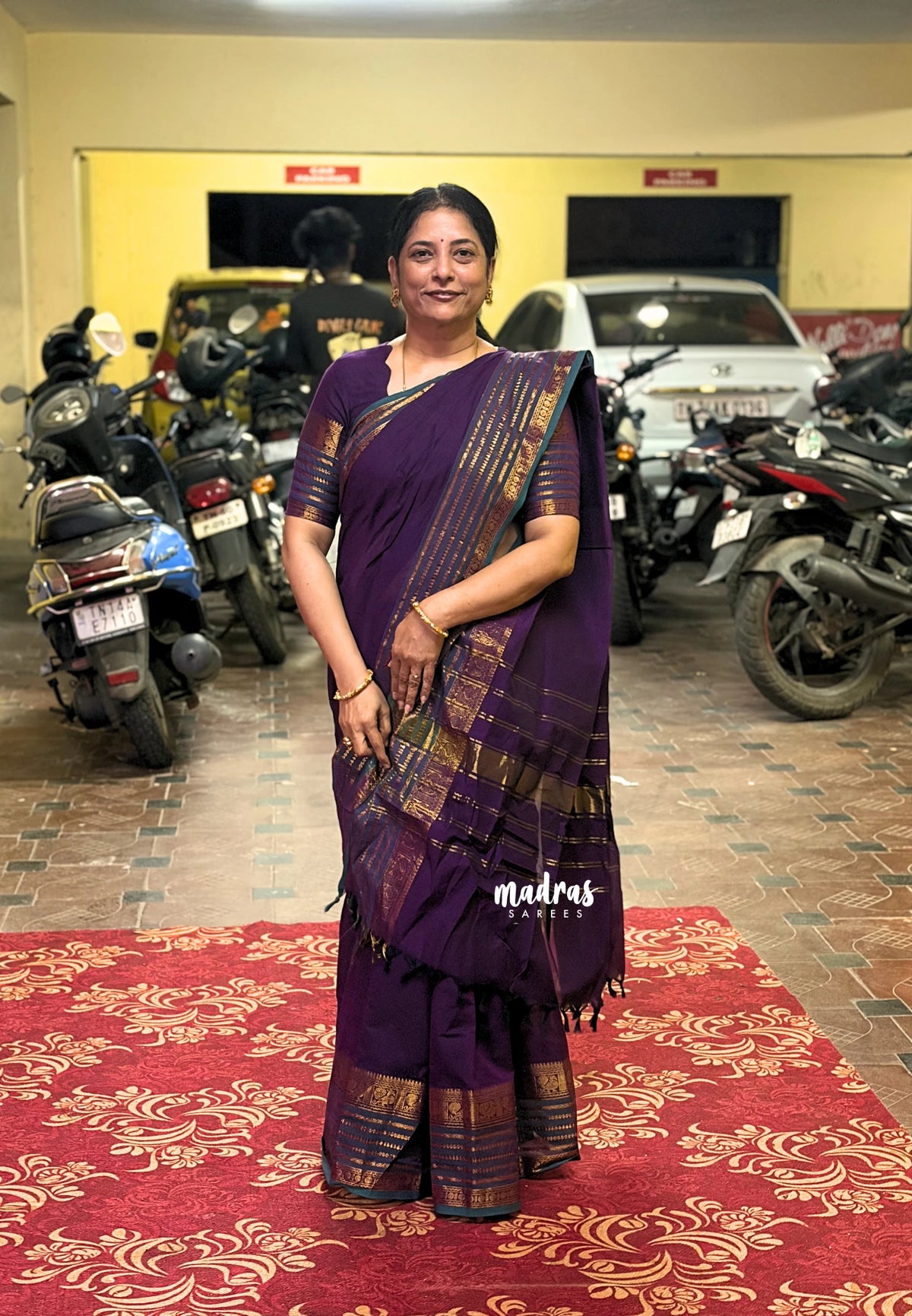Royal Purple - Karthigai Silk Cotton Saree with Annam and Rudraksham Border - Best for Festive Wear