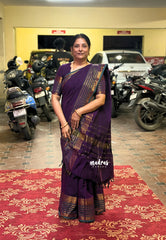 Royal Purple - Karthigai Silk Cotton Saree with Annam and Rudraksham Border - Best for Festive Wear
