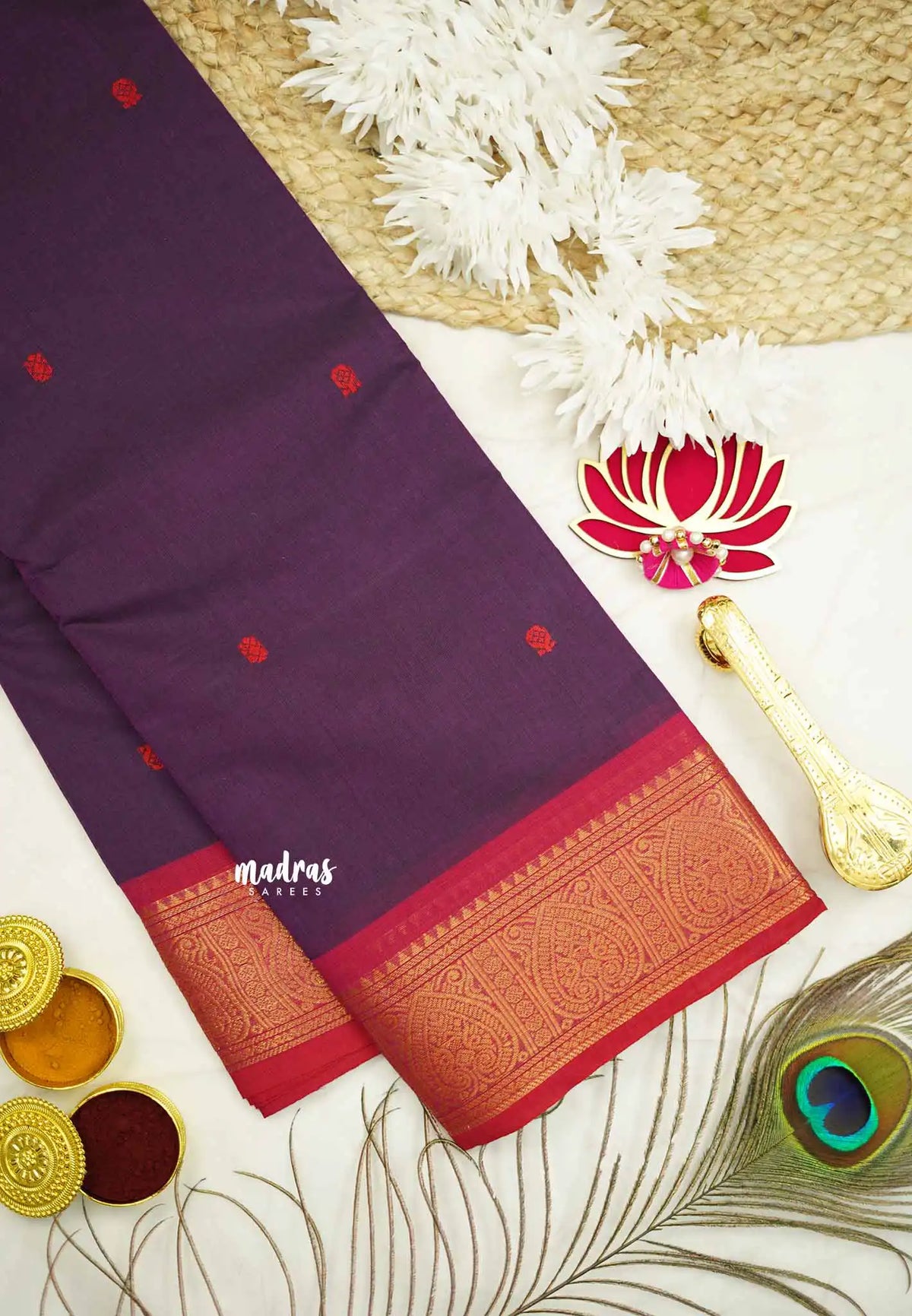 Karthigai silk cotton heart border - Purple