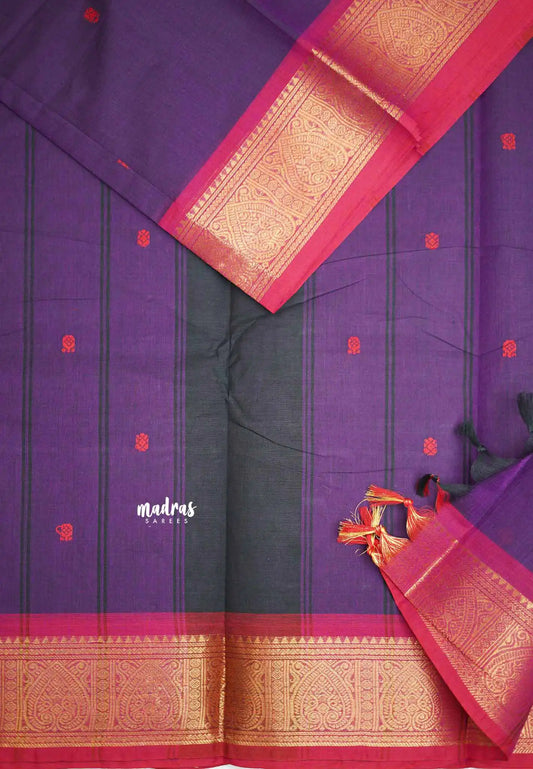 Karthigai silk cotton heart border - Purple