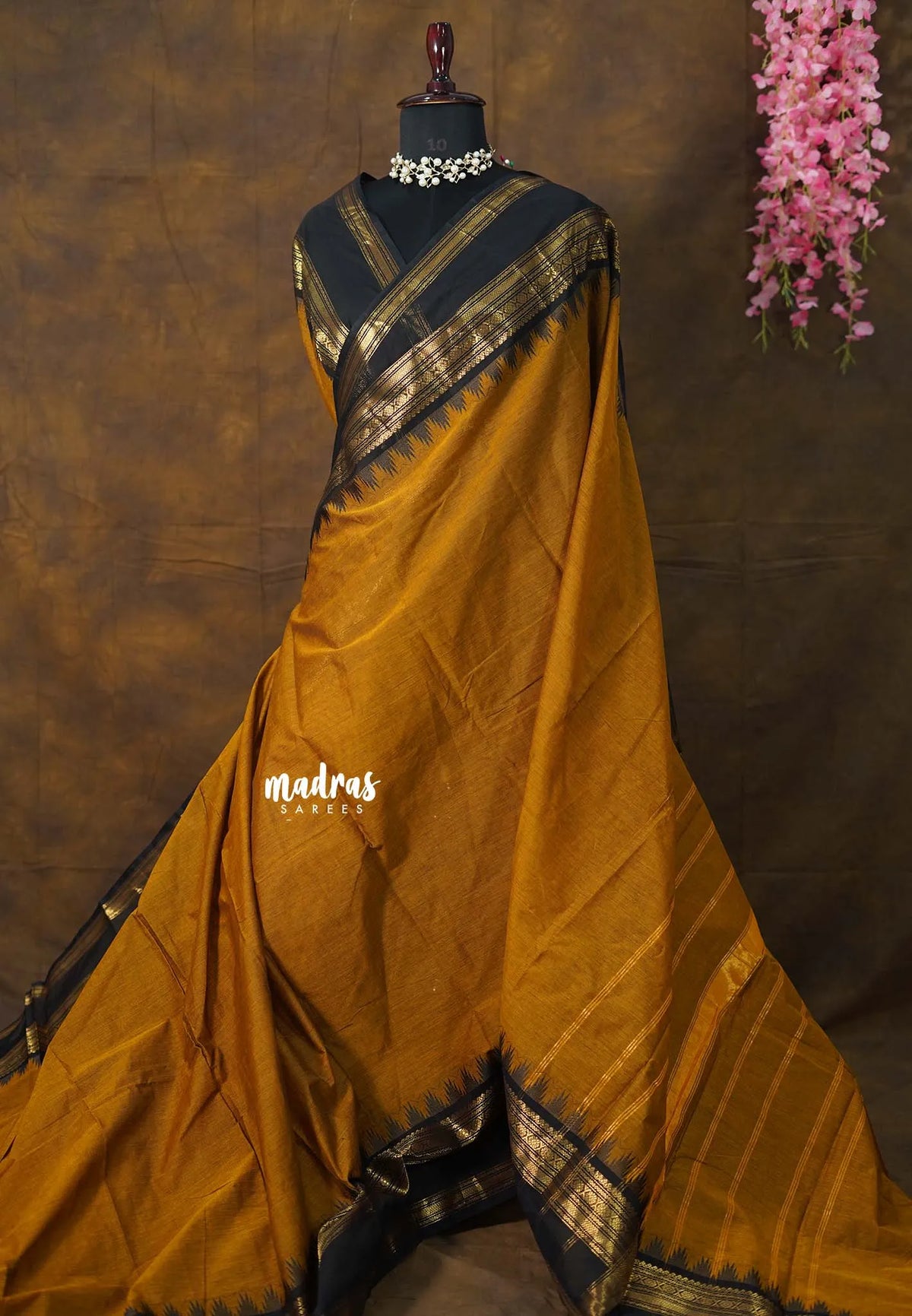 Mustard Honey - Karthigai Silk Cotton with Traditional Rettapet and Temple Border - Best for Wedding Functions