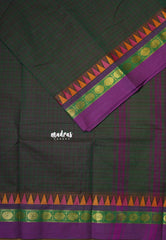 Dualshade blackish green - Karthigai silk cotton muthu kattam checks saree Rudraksham with Temple Border - Best for Festive Wear