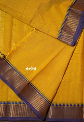 Marigold Yellow - Karthigai silk cotton Plain Body with Stripes in border - Best for Small Functions