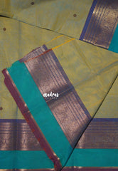 Dual Shade Pastel Green - Karthigai silk cotton Round Peacock and Skirt Border with buttas - Best for Wedding Functions