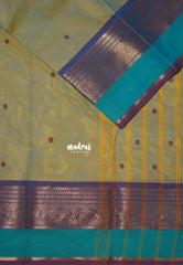 Dual Shade Pastel Green - Karthigai silk cotton Round Peacock and Skirt Border with buttas - Best for Wedding Functions