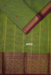 Fresh Green - Karthigai Mercerised Cotton Multi Checks Border with Buttas - Best for Temple Visit | Pooja Funtions