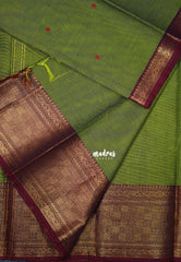 Fresh Green - Karthigai Mercerised Cotton Multi Checks Border with Buttas - Best for Temple Visit | Pooja Funtions