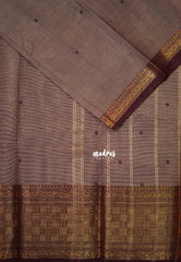 Pastel Maroon - Karthigai Mercerised Cotton Multi Checks Border with Buttas - Best for Temple Visit | Pooja Funtions