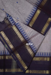 Pastel Grey - Karthigai Mercerised Cotton Rettapet Border with Buttas - Best for Temple Visit | Pooja Funtions