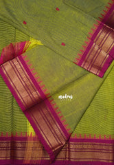 Dual Shade Green - Karthigai Mercerised Cotton Small Bavanji and Flower Border - Best for Temple Visit | Pooja Funtions