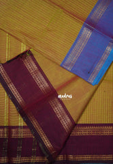 Dual Shade Mustard Green - Karthigai Mercerised Cotton Saree Zari Stripes with Ganaga Jamuna Border - Best for Temple Visit | Pooja Funtions