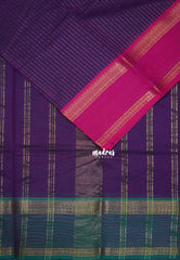 Dark Purple - Karthigai Mercerised Cotton Saree Zari Stripes with Ganaga Jamuna Border - Best for Temple Visit | Pooja Funtions