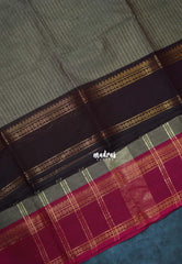 Pepple Grey - Karthigai Mercerised Cotton Saree Zari Stripes with Ganaga Jamuna Border - Best for Temple Visit | Pooja Funtions