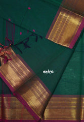 Peacock Jade Green - Karthigai Mercerised Cotton Bavanji and Rudraksham Border - Best for Temple Visit | Pooja Funtions