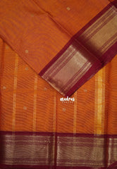 Orange - Karthigai Mercerised Cotton Saree Getti Border with Buttas - Best for Temple Visit | Pooja Funtions
