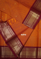 Orange - Karthigai Mercerised Cotton Saree Getti Border with Buttas - Best for Temple Visit | Pooja Funtions