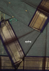 Greenish Grey - Karthigai Mercerised Cotton Getti Border with Buttas - Best for Temple Visit | Pooja Funtions