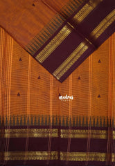 Mustard Orange - Karthigai Mercerised Cotton Saree Rettapet Border with Buttas - Best for Temple Visit | Pooja Functions