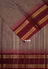 Pastel Maroon - Karthigai Mercerised Cotton Saree Rettapet Border with Buttas - Best for Temple Visit | Pooja Functions