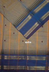 Orangish Blue - Karthigai Mercerised Cotton Saree Rettapet Border with Buttas - Best for Temple Visit | Pooja Funtions