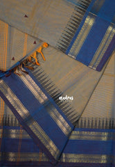 Orangish Blue - Karthigai Mercerised Cotton Saree Rettapet Border with Buttas - Best for Temple Visit | Pooja Funtions