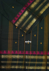 Midnight Green - Karthigai Mercerised Cotton Rudraksham and Temple Border with Buttas - Best for Temple Visit | Pooja Funtions