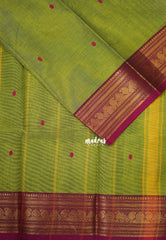 Yellowish Green - Karthigai Mercerised Cotton Mango and Temple Border - Best for Temple Visit | Pooja Funtions