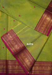 Yellowish Green - Karthigai Mercerised Cotton Mango and Temple Border - Best for Temple Visit | Pooja Funtions