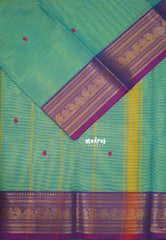 Dual Shade Green - Karthigai Mercerised Cotton Mango and Temple Border - Best for Temple Visit | Pooja Funtions