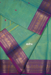 Dual Shade Green - Karthigai Mercerised Cotton Mango and Temple Border - Best for Temple Visit | Pooja Funtions