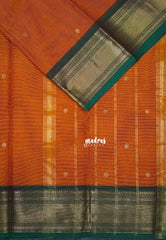 Turmeric Orange - Karthigai Mercerised Cotton Getti Border with Buttas - Best for Temple Visit | Pooja Funtions