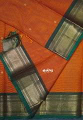 Turmeric Orange - Karthigai Mercerised Cotton Getti Border with Buttas - Best for Temple Visit | Pooja Funtions