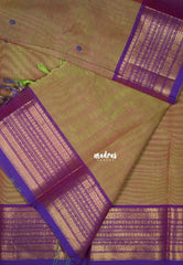 Dual Shade Green - Karthigai Mercerised cotton with buttas multi mango, flower border - Best for Pooja Functions