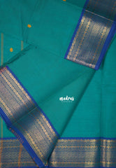 Teal Glow - Karthigai Mercerised cotton small neli Border with Buttas - Best for Gifting