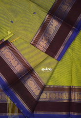 Dual Shade Chutney Green - Karthigai Mercerised cotton Multiline with Mayil Border and Buttas - Best for Pooja Functions