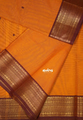 Yellowish Orange - Karthigai Mercerised cotton small neli Border with Buttas - Best for Gifting