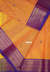 Orangish Yellow - Karthigai Mercerised cotton small neli Border with Buttas - Best for Gifting