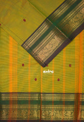 Dual Shade Yellowish Green - Karthigai Mercerised cotton Rettapet Rudraksham, Mayil Border and Buttas - Best for Pooja Functions