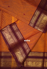 Turmeric Orange - Karthigai Mercerised cotton Rettapet Rudraksham, Mayil Border and Buttas - Best for Pooja Functions