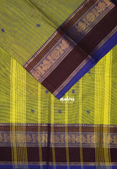 Dual Shade Chutney Green - Karthigai Mercerised cotton Multiline with Mayil Border and Buttas - Best for Pooja Functions