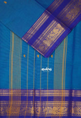 Peacock Blue - Karthigai Mercerised cotton Rettapet Rudraksham, Mayil Border and Buttas - Best for Pooja Functions